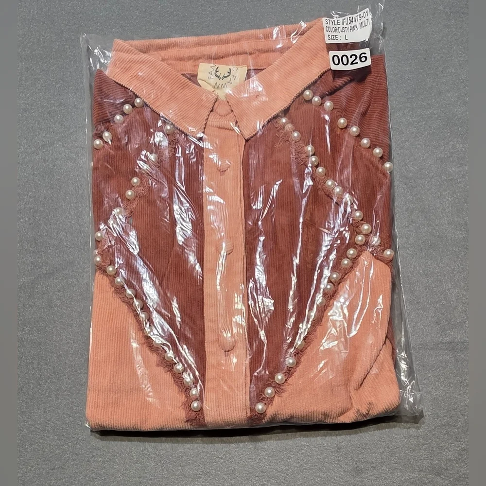 Fantastic Fawn New In Poly Bag Pink Pearl Corduroy Jacket Large Oversized PTP 26 - Picture 4 of 6